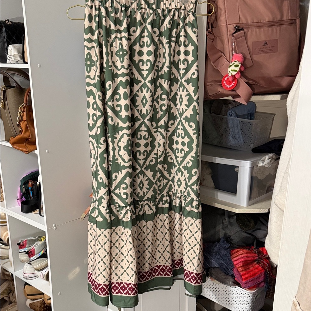 Green and Cream Printed Maxi Skirt